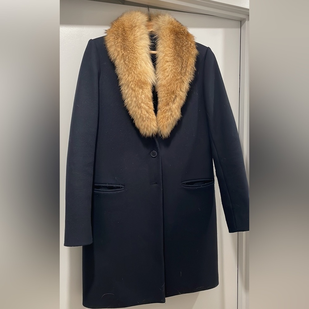 Theory Wool Coat with Coyote Fur Collar